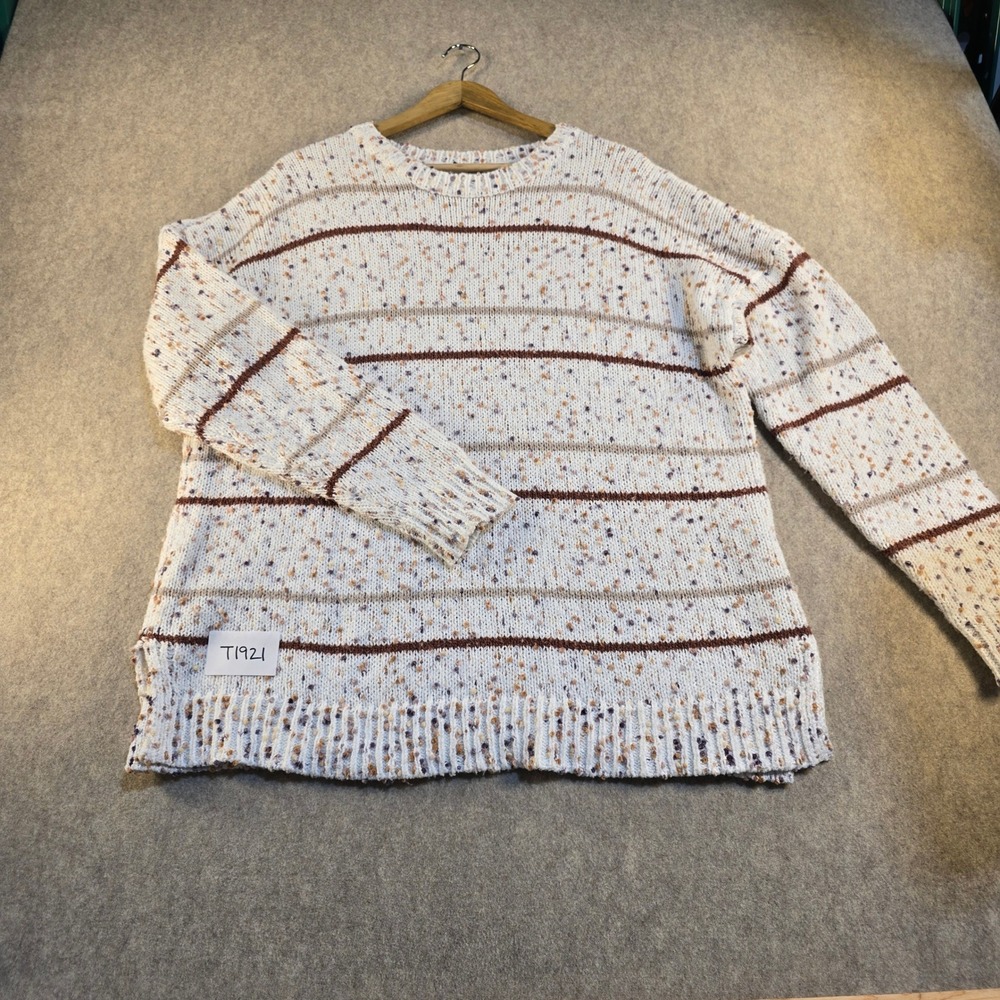 The Pulse Boutique Confetti Popcorn Knit Striped Sweater Large White T1921